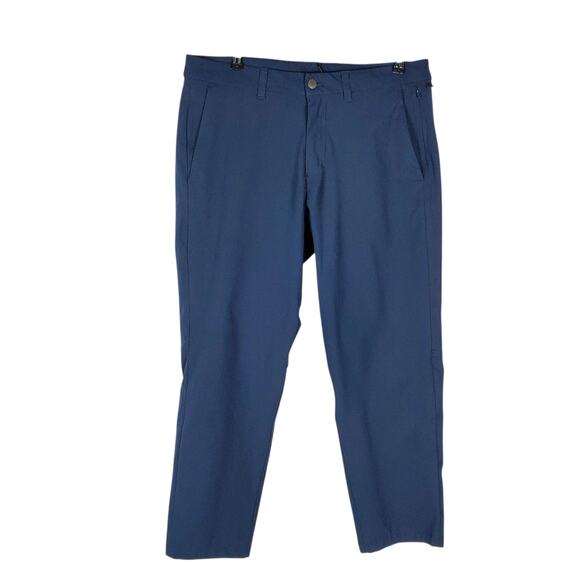 Lululemon Commission Pants Mens 34 x 25.5 Slim Blue Stretch Chino HEMMED READ - Picture 1 of 11